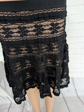 Max Studio Black Lace Skirt with Nude Lining